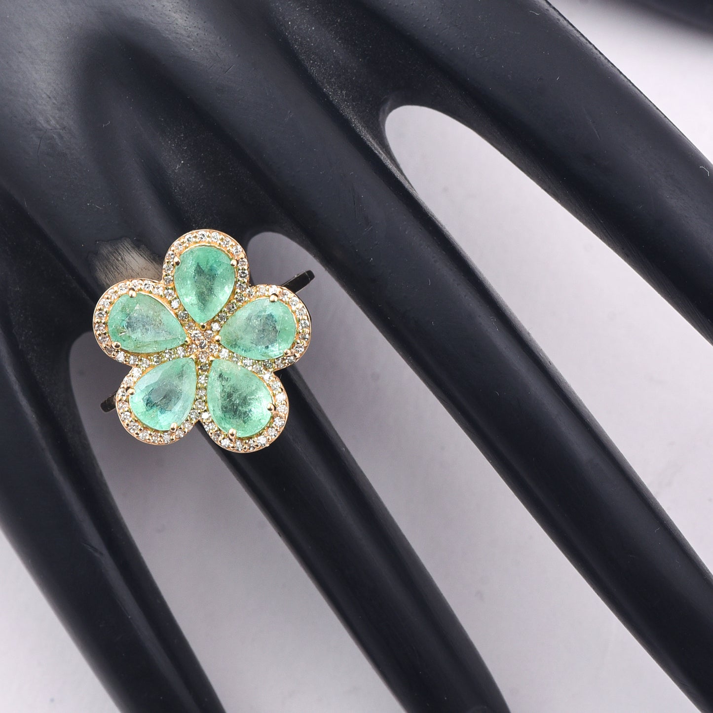 3.84 Ct Pear Mixed Cut Natural Emerald 14K Gold Ring