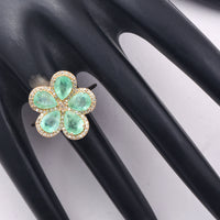 3.84 Ct Pear Mixed Cut Natural Emerald 14K Gold Ring