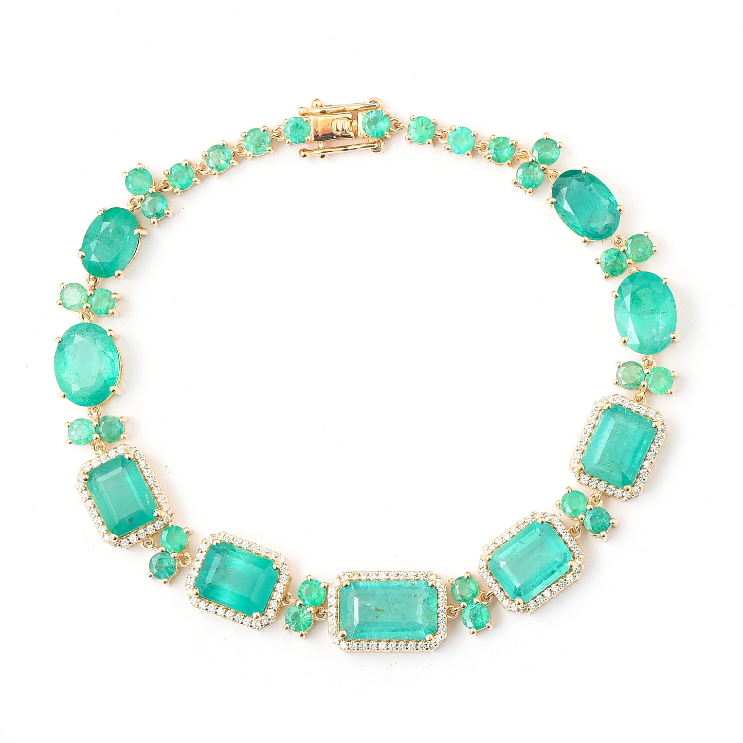 17.58 Ct Octagon, Oval Emerald 14K Gold Bracelet