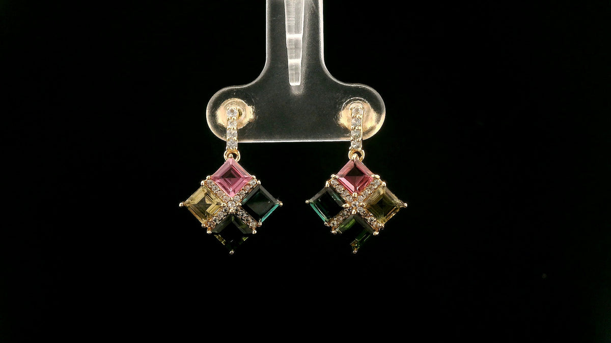 3.00 Ct Square Tourmaline 14K Gold Earrings