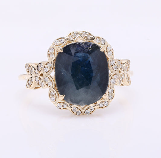 4.81 Ct Oval Mixed Cut Natural Sapphire 14K Gold Ring