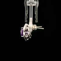 5.06 Ct Oval Amethyst, White Zircon 925 Sterling Silver Earrings