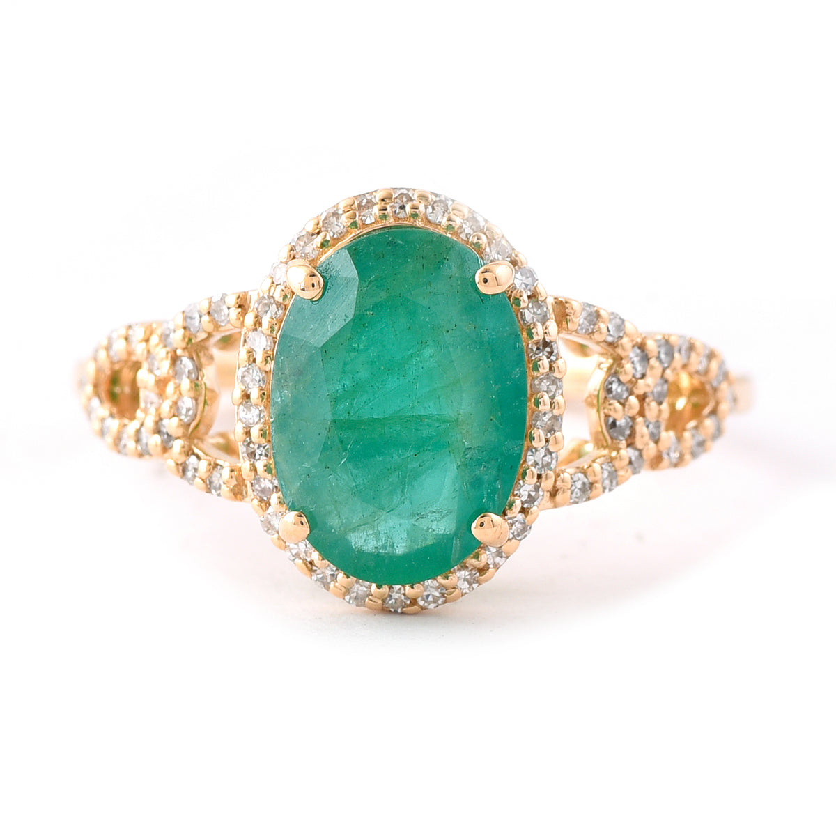 2.19 Ct Oval Mixed Cut Natural Emerald 14K Gold Ring