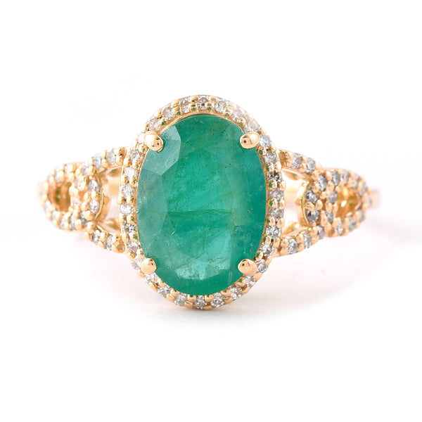 2.19 Ct Oval Mixed Cut Natural Emerald 14K Gold Ring
