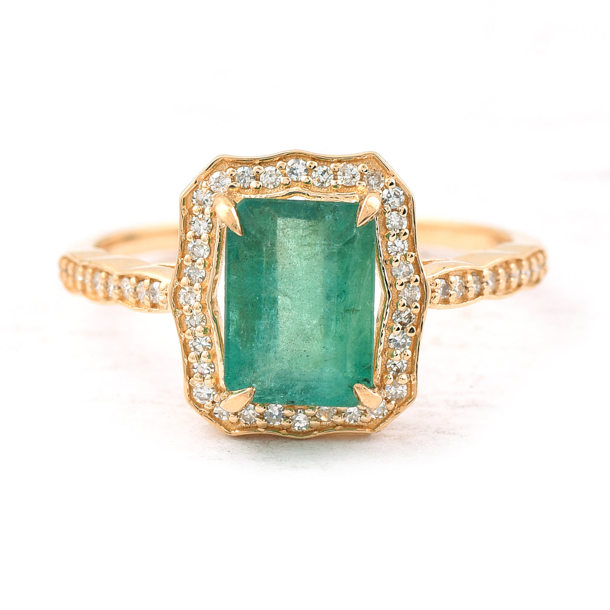 1.92 Ct Octagon Step Cut Natural Emerald 14K Gold Ring