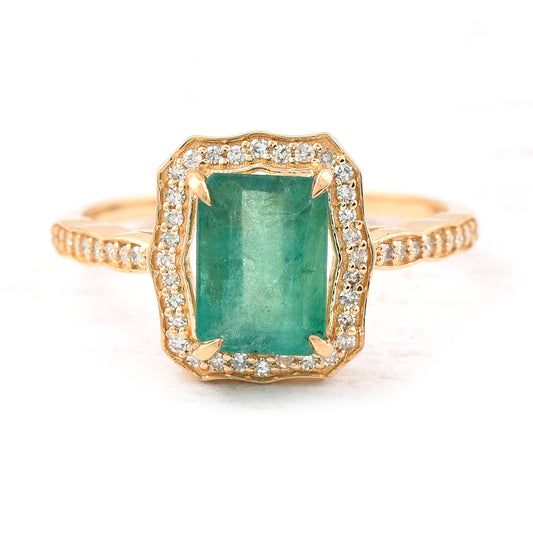 1.92 Ct Octagon Step Cut Natural Emerald 14K Gold Ring