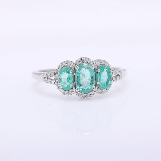 1.09 Ct Oval Mixed Cut Natural Emerald 950 Platinum Ring