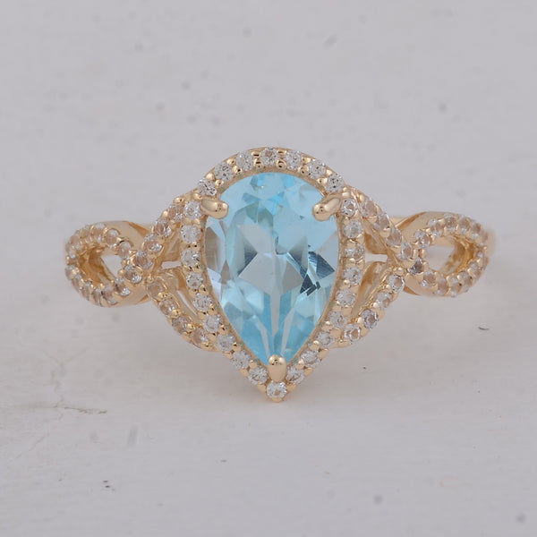 1.87 Ct Pear Blue Topaz 9K Gold Ring