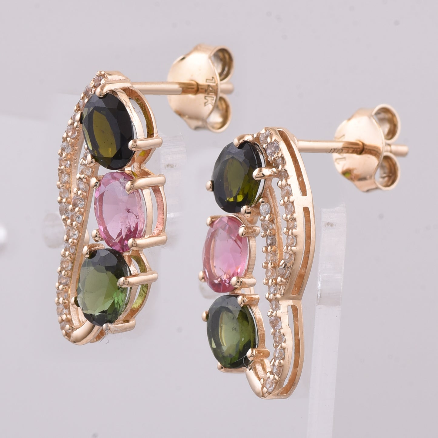 1.96 Ct Oval Natural Multi-Coloured Tourmaline 14K Gold Earrings