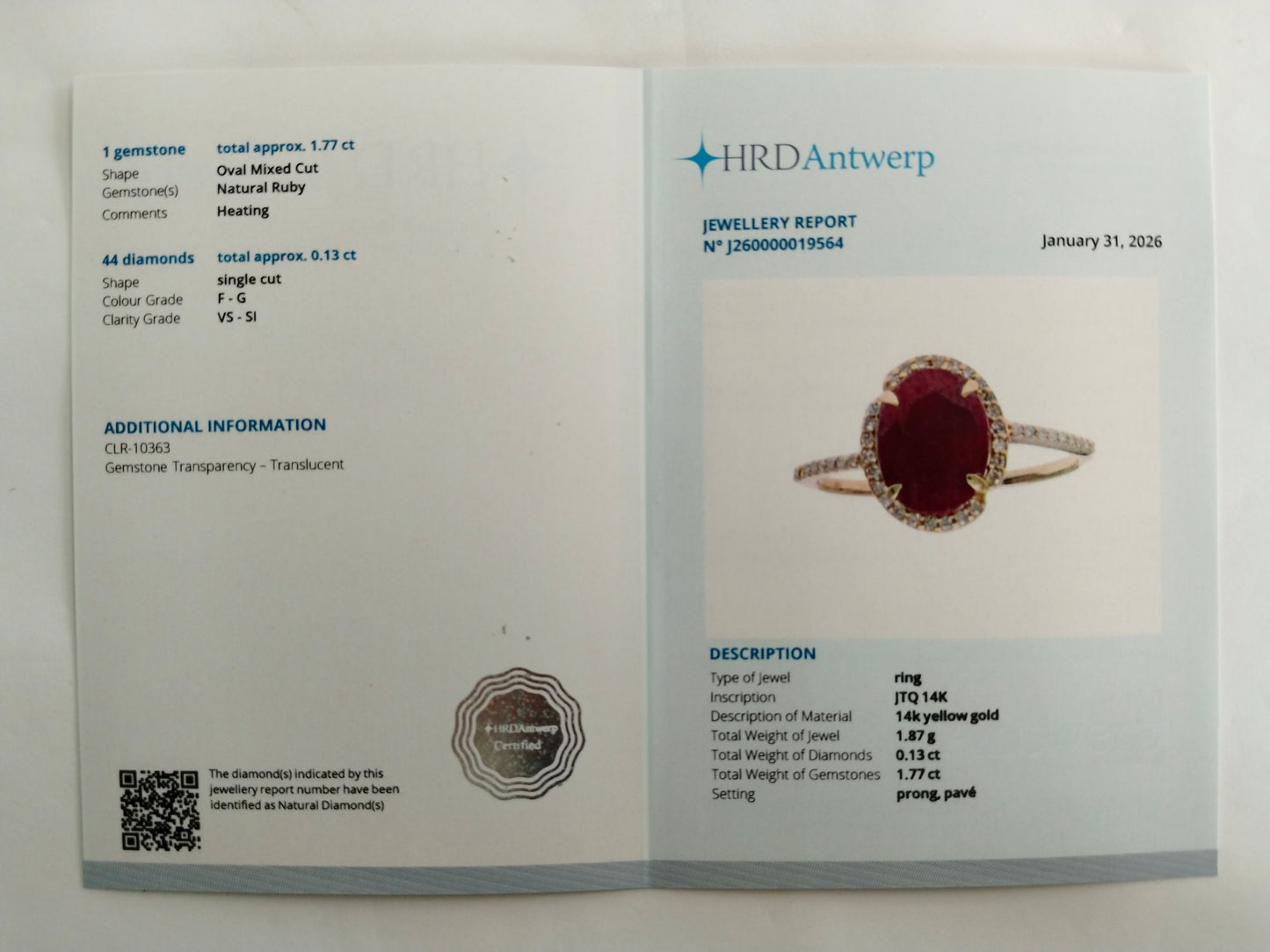 1.90 Ct Oval Mixed Cut Natural Ruby 14K Gold Ring