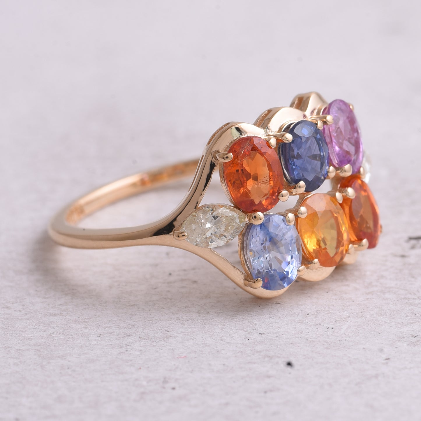 2.63 Ct Oval Natural Multi-Coloured Sapphire 14K Gold Ring