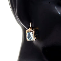 4.81 Ct Octagon Step Cut Natural Aquamarine 14K Gold Earrings