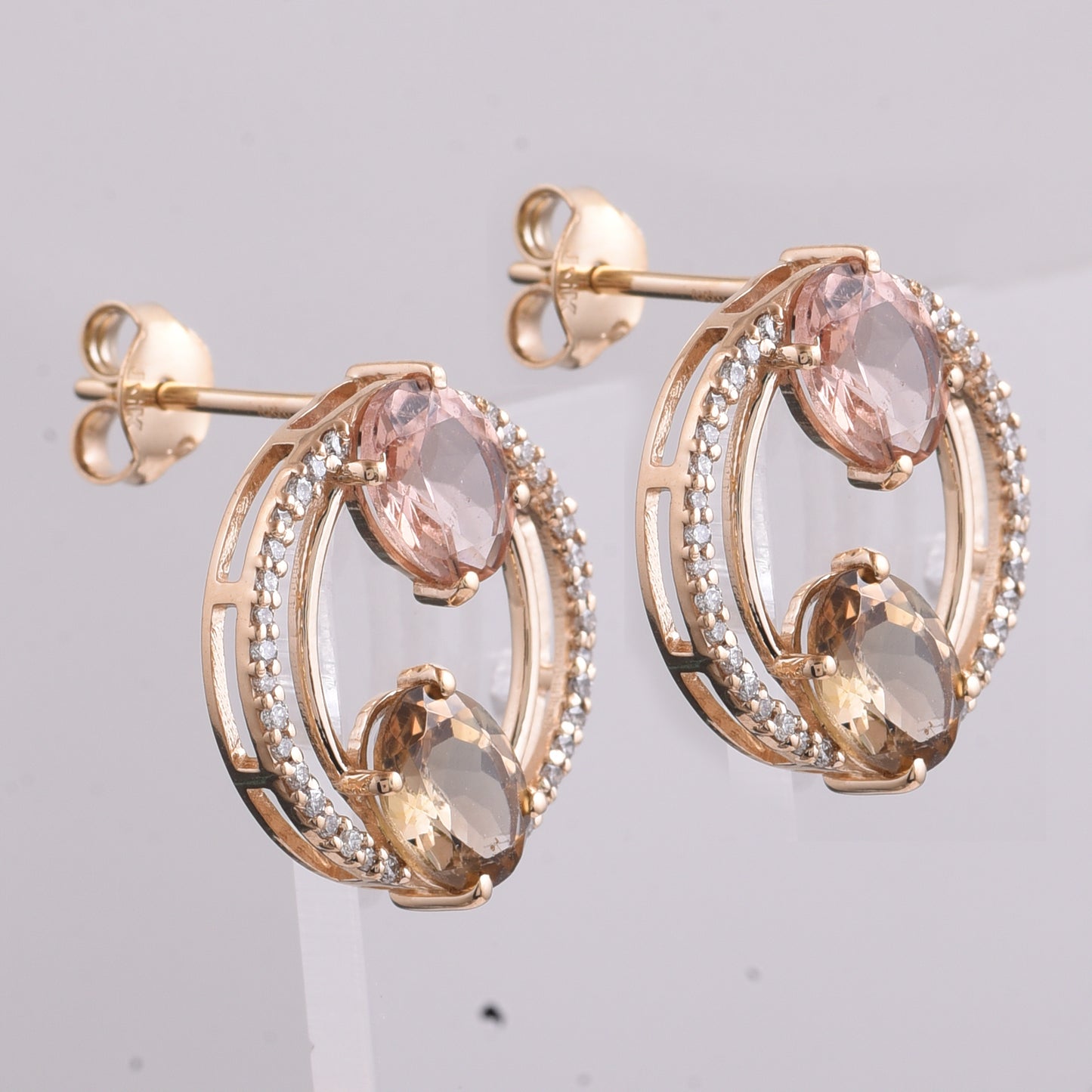 2.91 Ct Oval Mixed Cut Natural Multi-Coloured Tourmaline 14K Gold Earrings