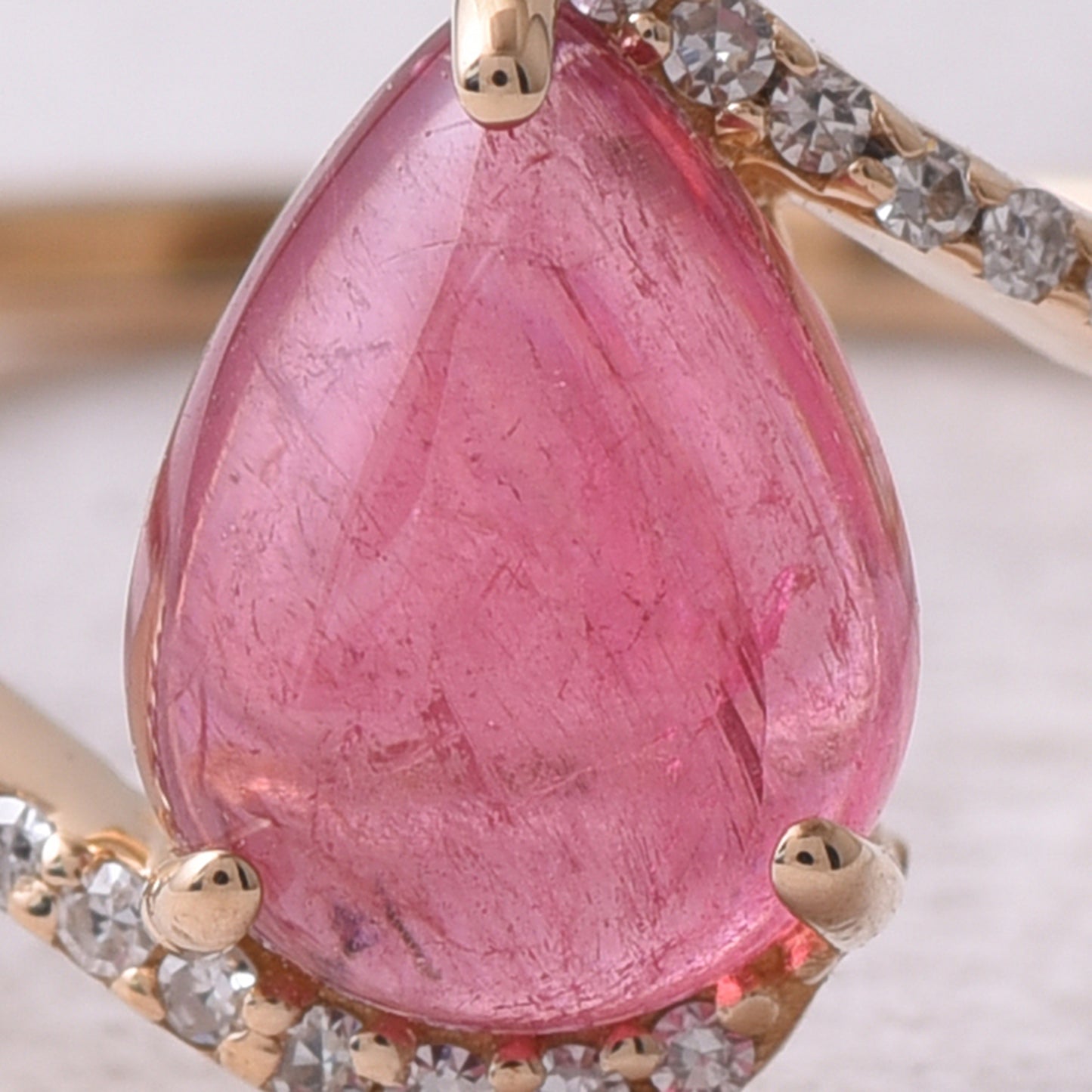 1.51 Ct Pear Cabochon Natural Pink Tourmaline 14K Gold Ring