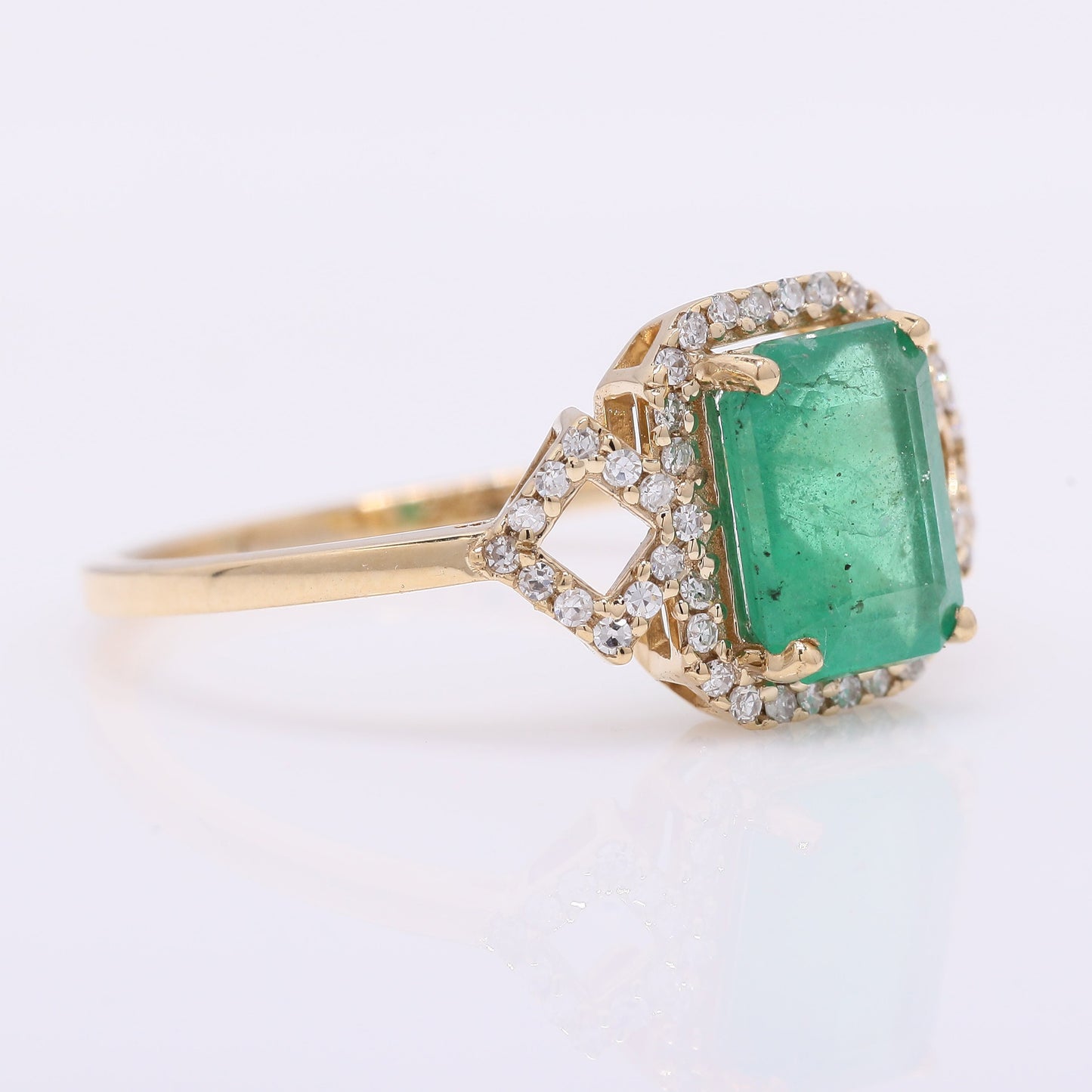 1.54 Ct Octagon Step Cut Natural Emerald 14K Gold Ring