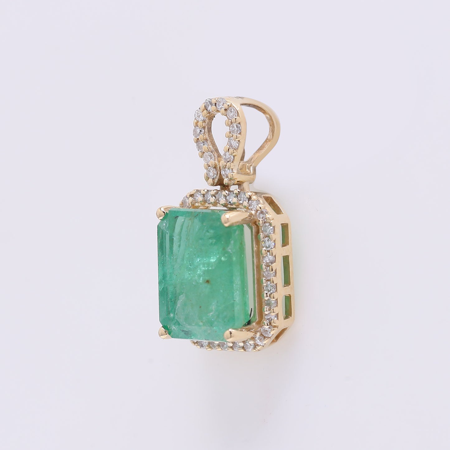 2.71 Ct Octagon Step Cut Natural Emerald 14K Gold Pendant