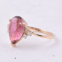 2.67 Ct Pear Cabochon Natural Pink Tourmaline 14K Gold Ring