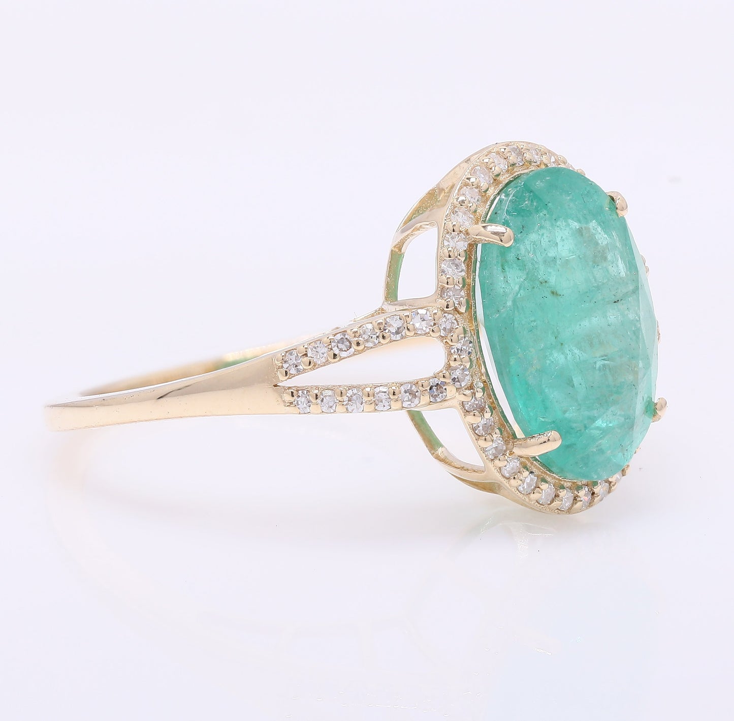 3.77 Ct Oval Mixed Cut Natural Emerald 14K Gold Ring