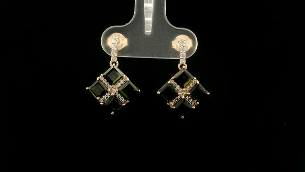 3.39 Ct Square Tourmaline 14K Gold Earrings