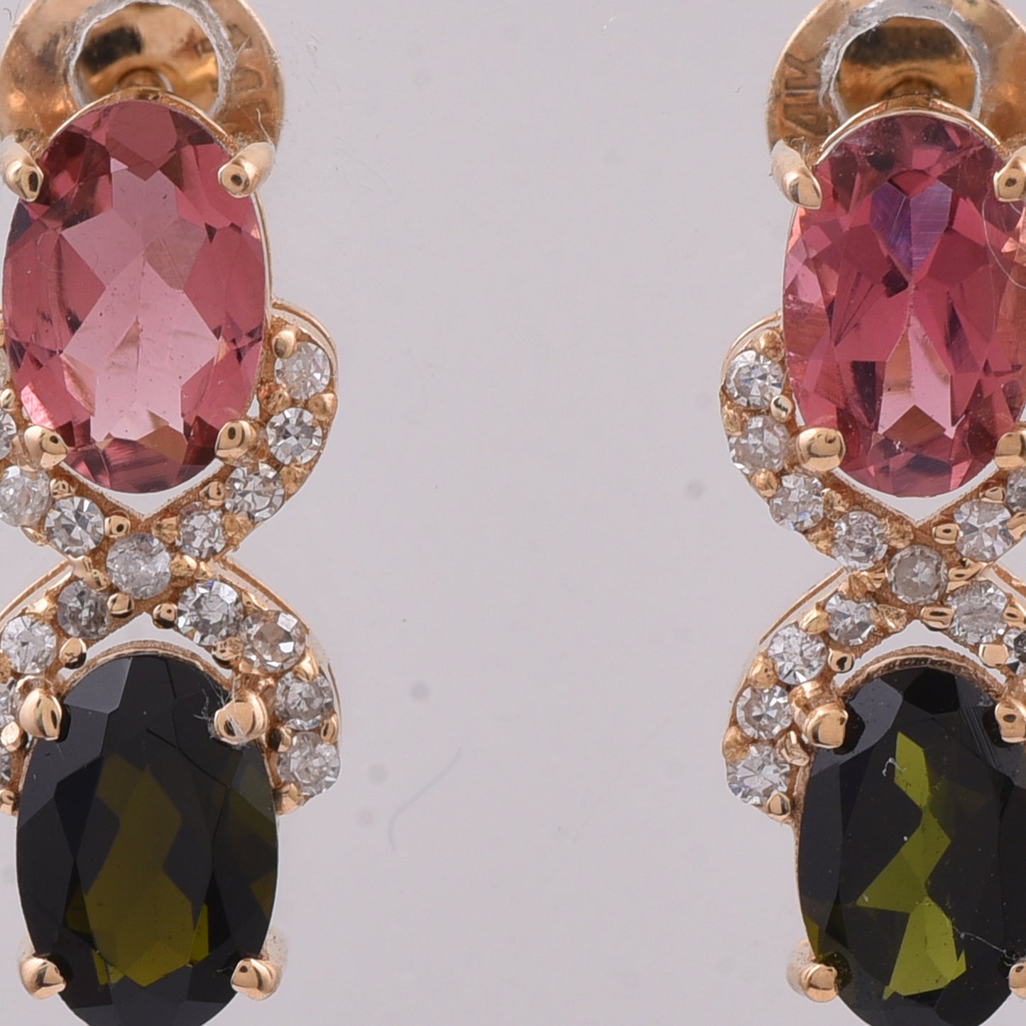 2.26 Ct Oval Natural Multi-Coloured Tourmaline 14K Gold Earrings