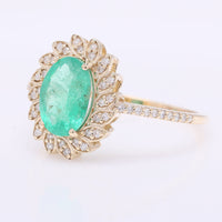 1.35 Ct Oval Mixed Cut Natural Emerald 14K Gold Ring
