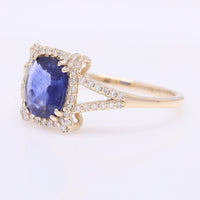1.49 Ct Cushion Mixed Cut Natural Sapphire 14K Gold Ring