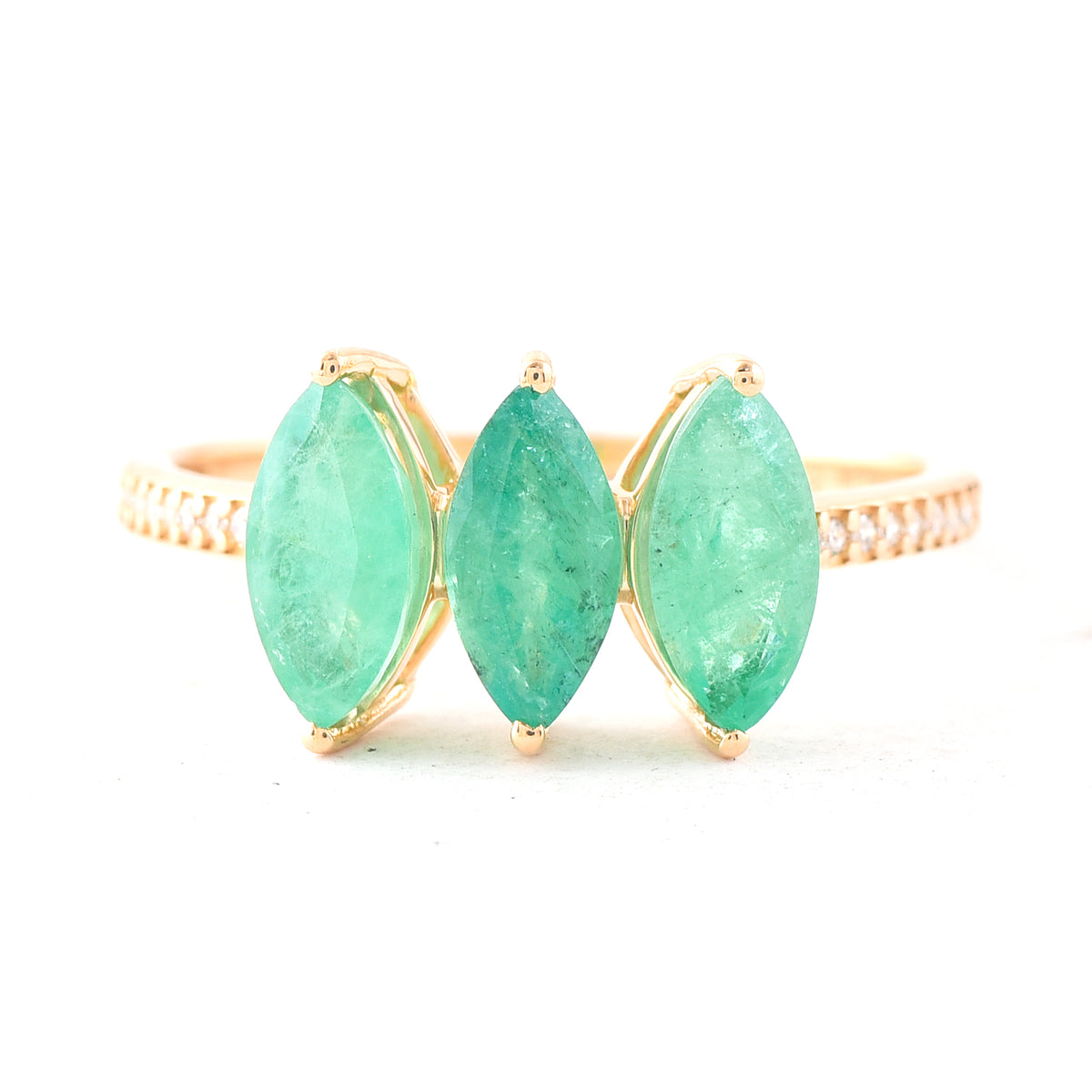 1.80 Ct Marquise Mixed Cut Natural Emerald 14K Gold Ring