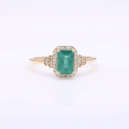 1.20 Ct Octagon Step Cut Natural Emerald 14K Gold Ring