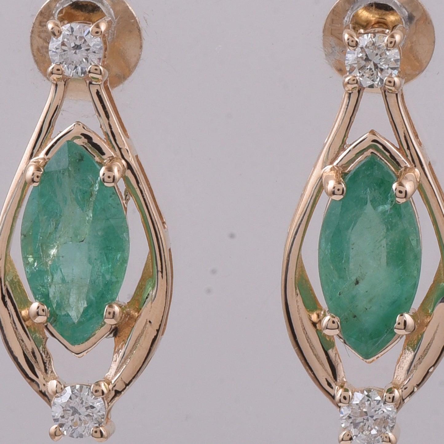 1.38 Ct Marquise Natural Emerald 14K Gold Earrings