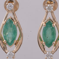 1.38 Ct Marquise Natural Emerald 14K Gold Earrings