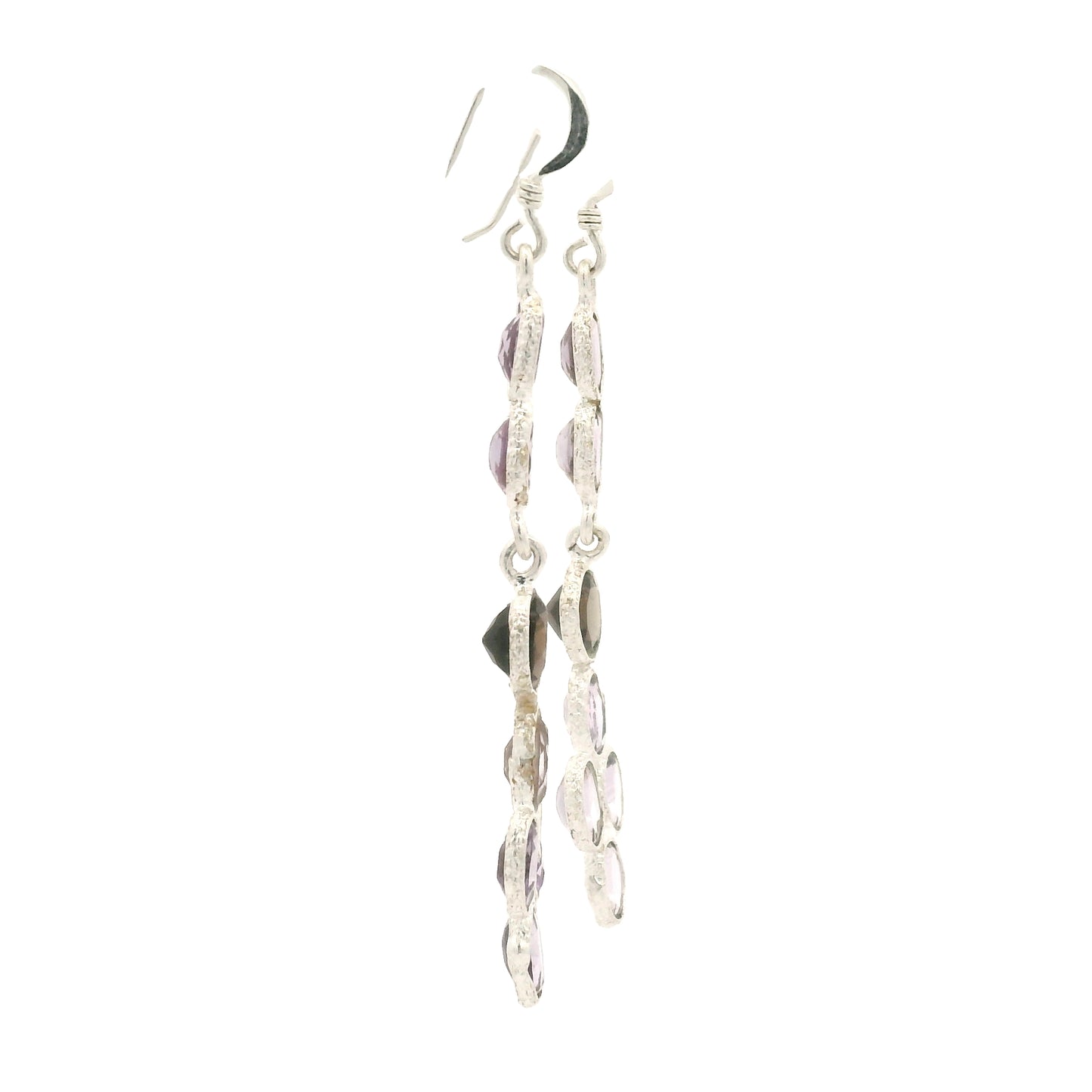 7.18 Ct Smoky Quartz, Amethyst 925 Sterling Silver Earrings