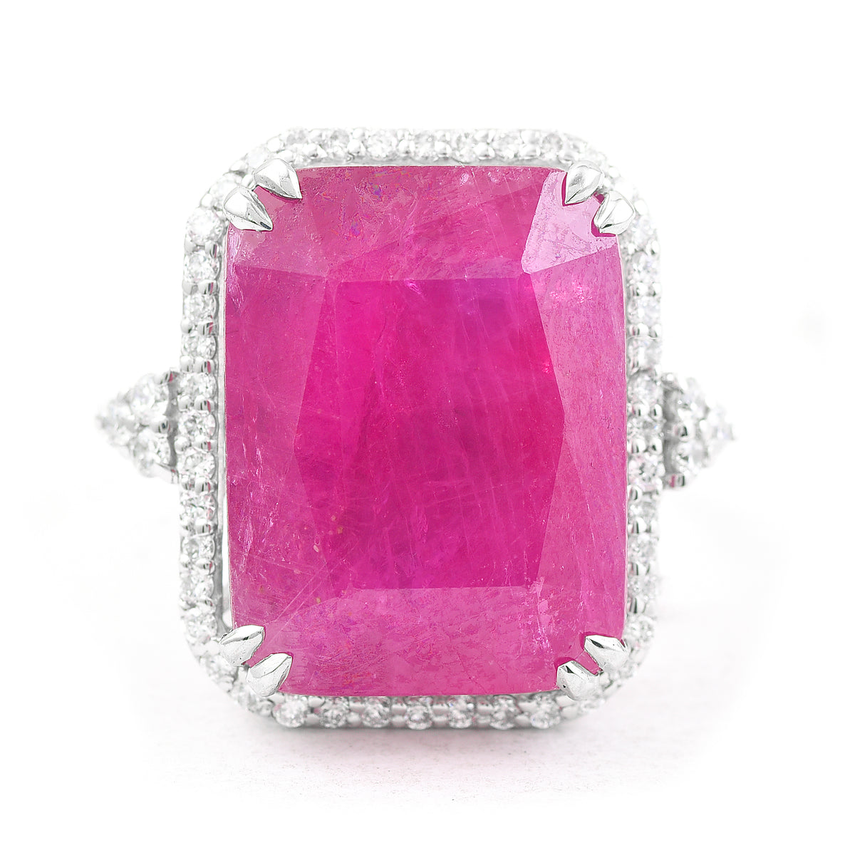 16.01 Ct Cut Cornered Rectangular Mixed Cut Natural Corundum Ruby 950 Platinum Ring