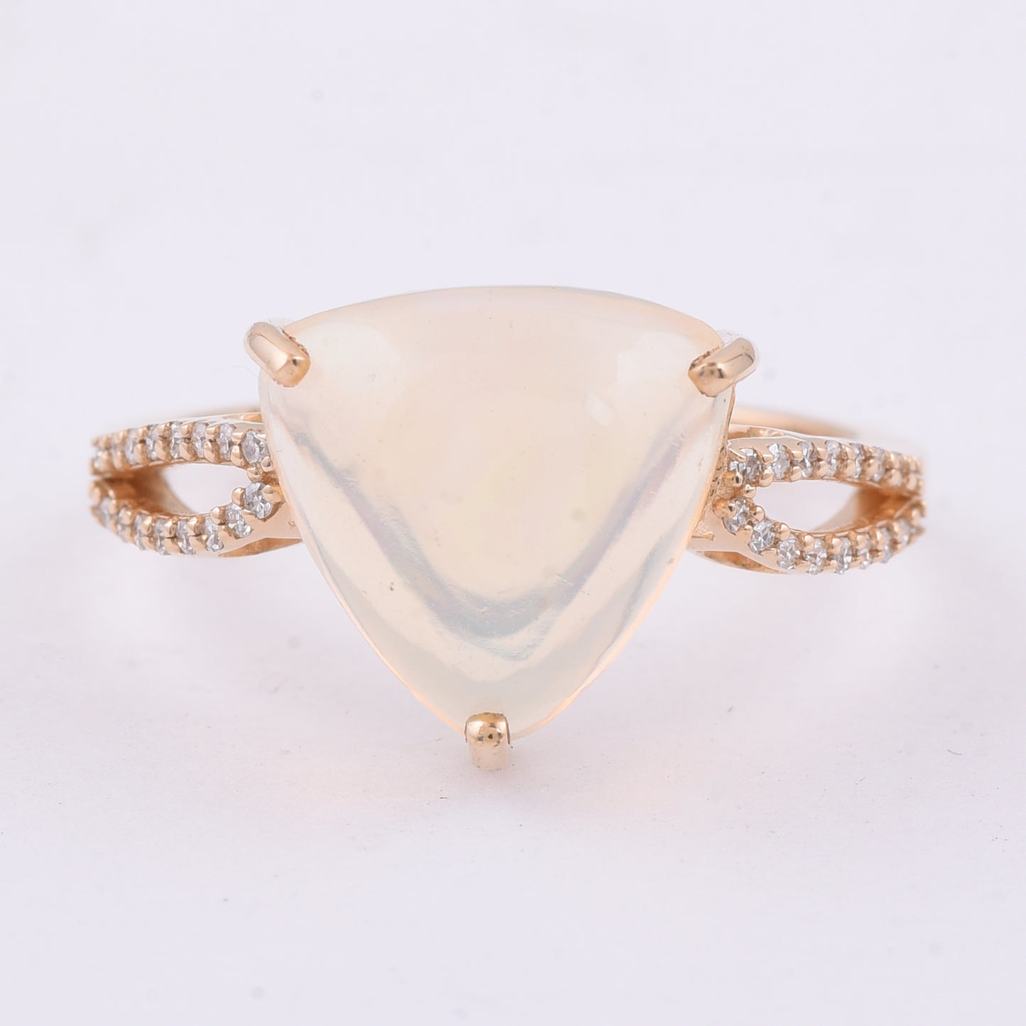 3.36 Ct Triangle Cabochon Natural Opal 14K Gold Ring