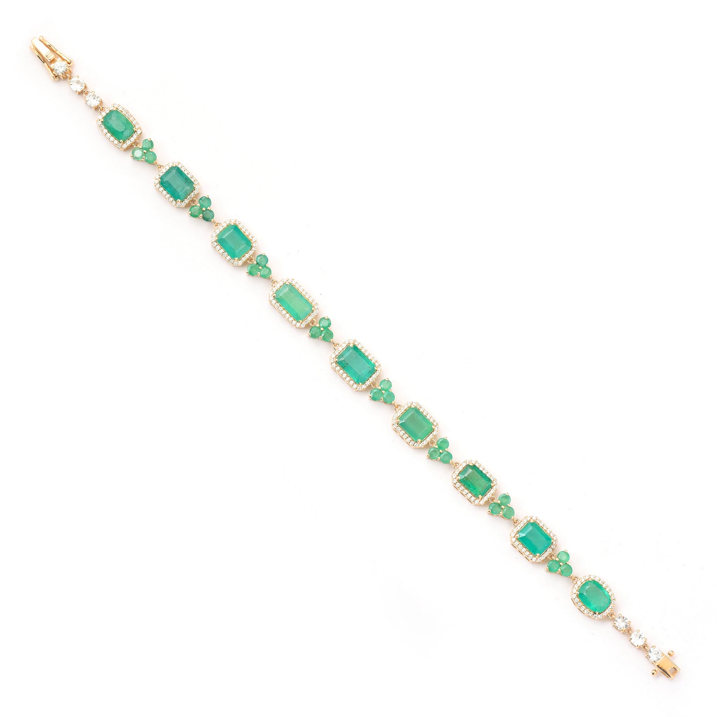 13.20 Ct Octagon, Cushion Emerald 14K Gold Bracelet