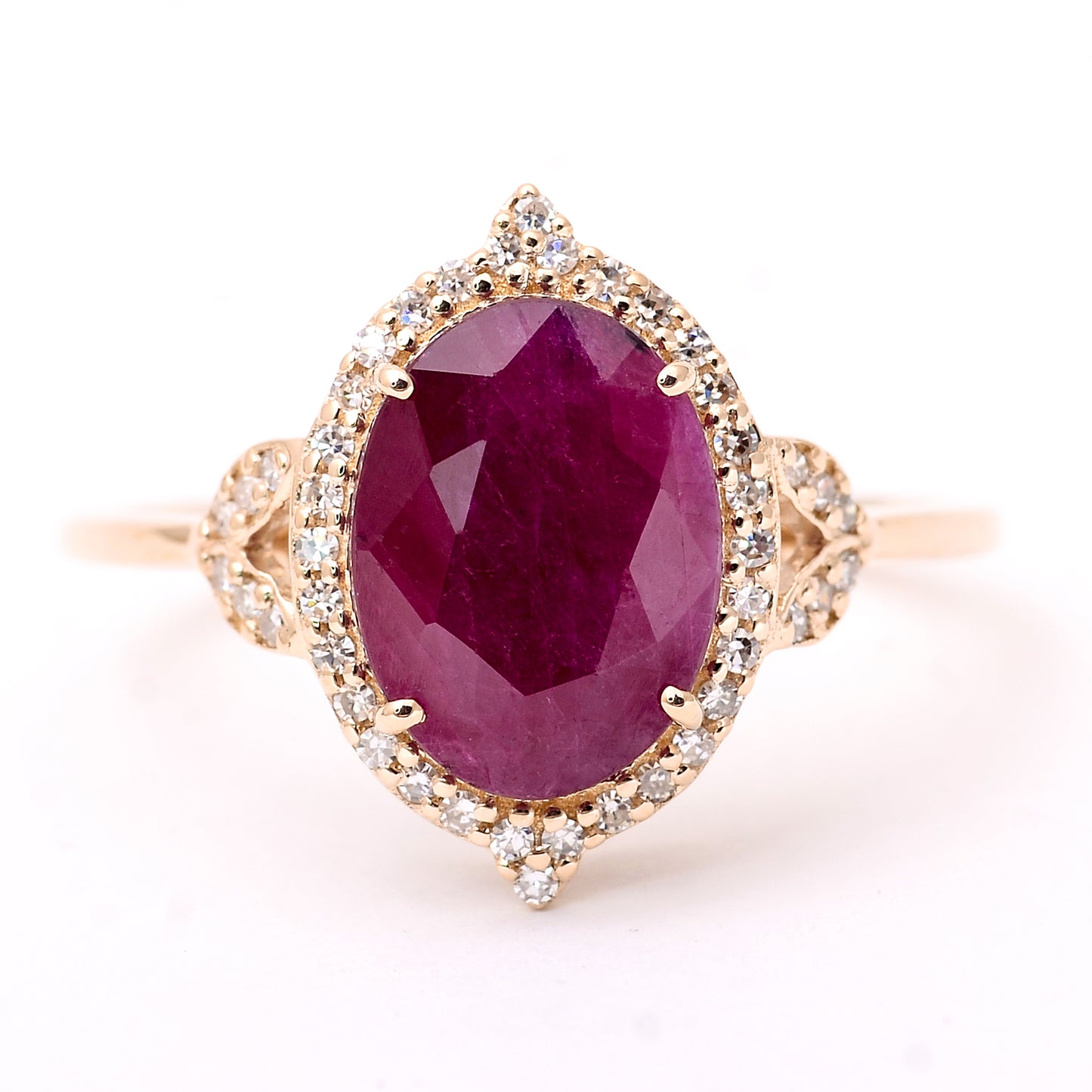 3.52 Ct Oval Mixed Cut Natural Corundum Ruby 14K Gold Ring