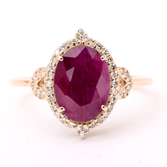 3.52 Ct Oval Mixed Cut Natural Corundum Ruby 14K Gold Ring