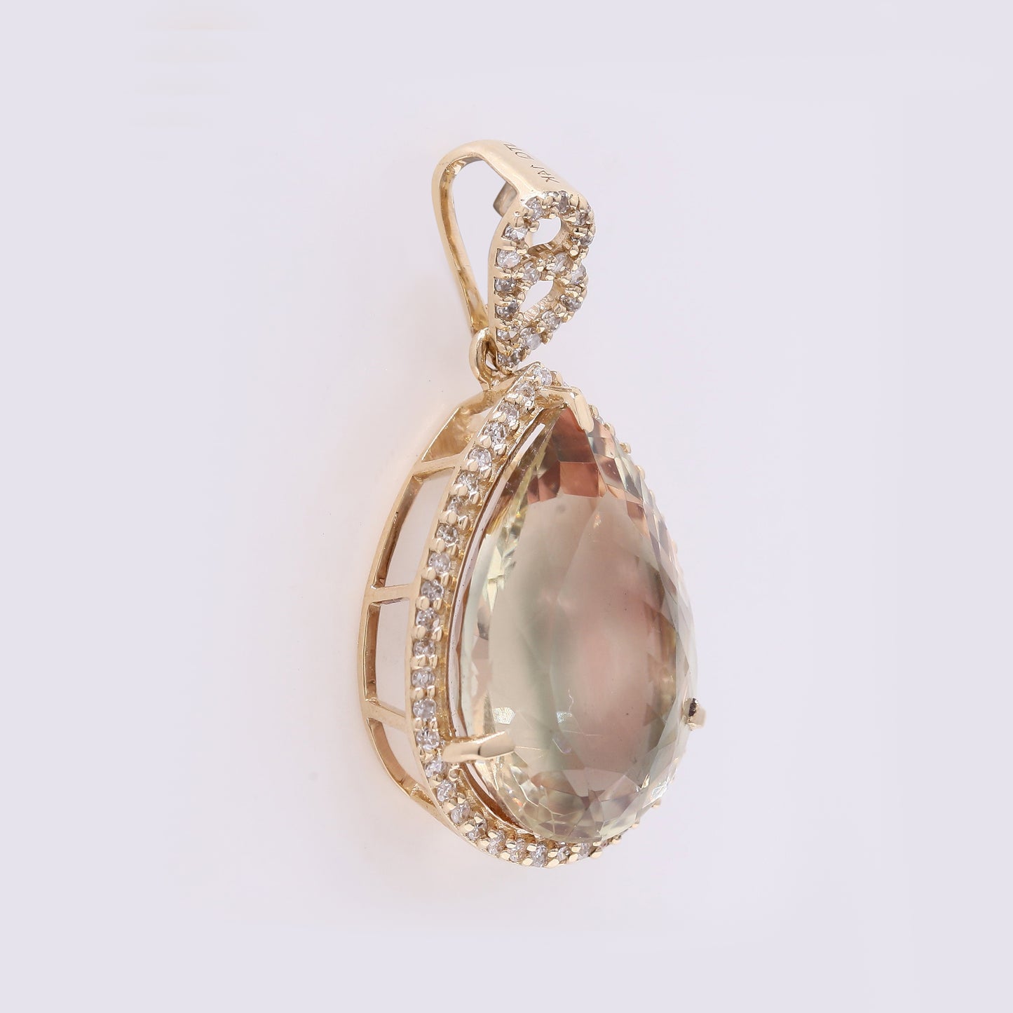 6.47 Ct Pear Mixed Cut Natural Sunstone 14K Gold Pendant