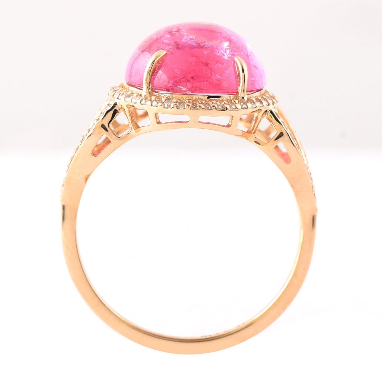 6.11 Ct Oval Cabochon Cut Natural Pink Tourmaline 14K Gold Ring
