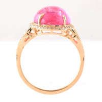 6.11 Ct Oval Cabochon Cut Natural Pink Tourmaline 14K Gold Ring