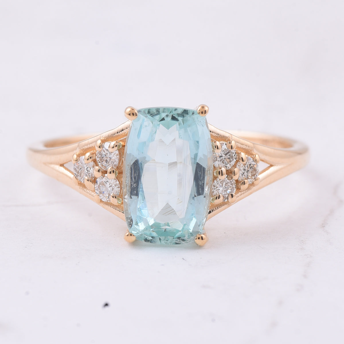 1.79 Ct Cushion Natural Green Beryl 14K Gold Ring