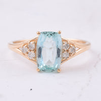1.79 Ct Cushion Natural Green Beryl 14K Gold Ring
