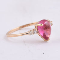 1.90 Ct Pear Cabochon Natural Pink Tourmaline 14K Gold Ring