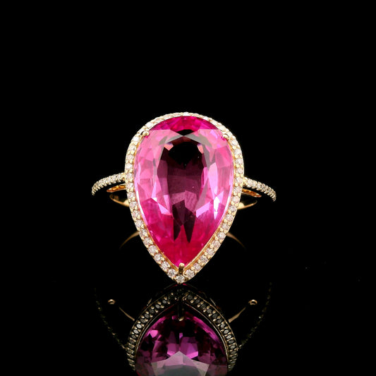 10.14 Ct Pear Mixed Cut Lab Grown Pink Sapphire 14K Gold Ring