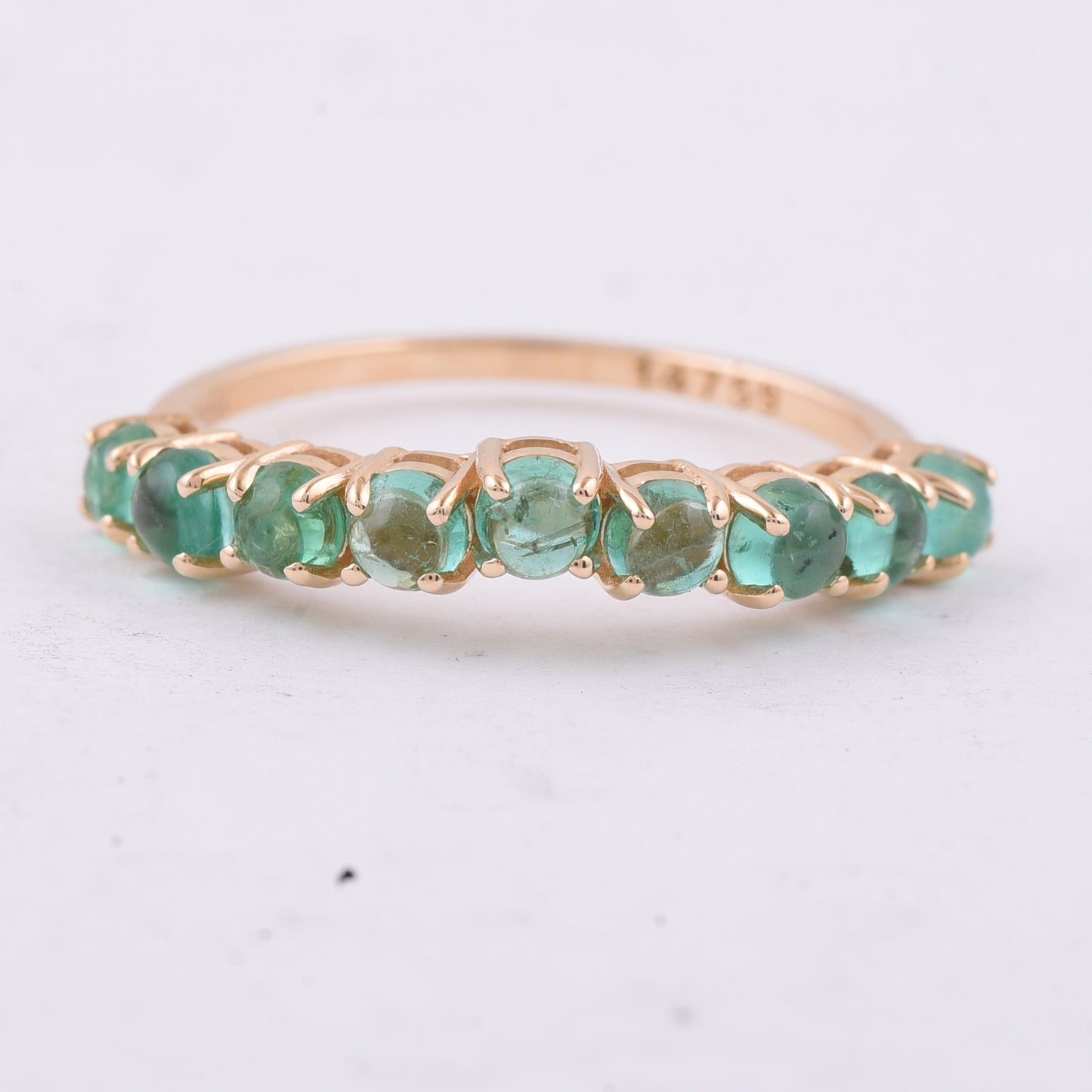 1.18 Ct Round Cabochon Cut Natural Emerald 14K Gold Ring