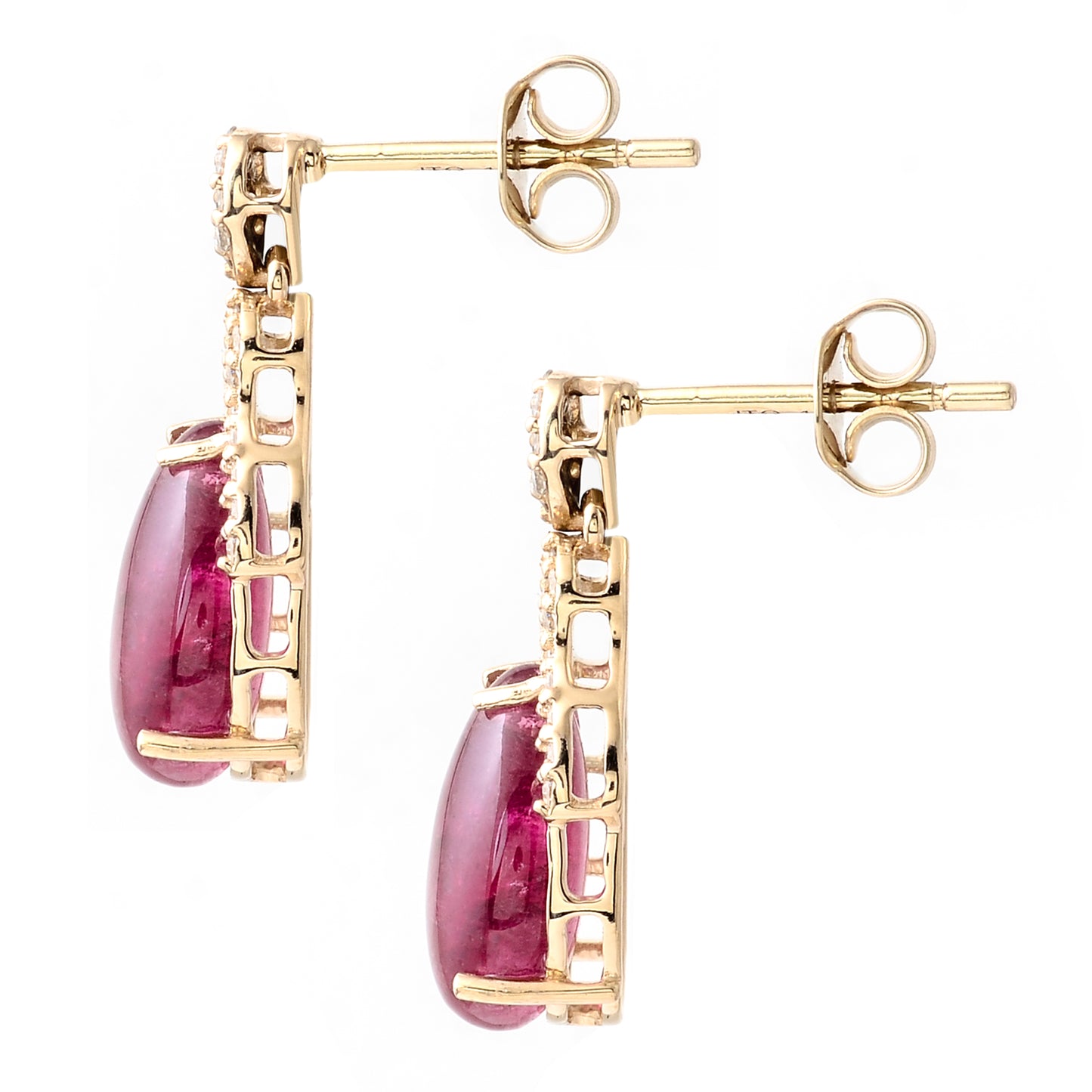 5.77 Ct Pear Cabochon Natural Tourmaline 14K Gold Earrings