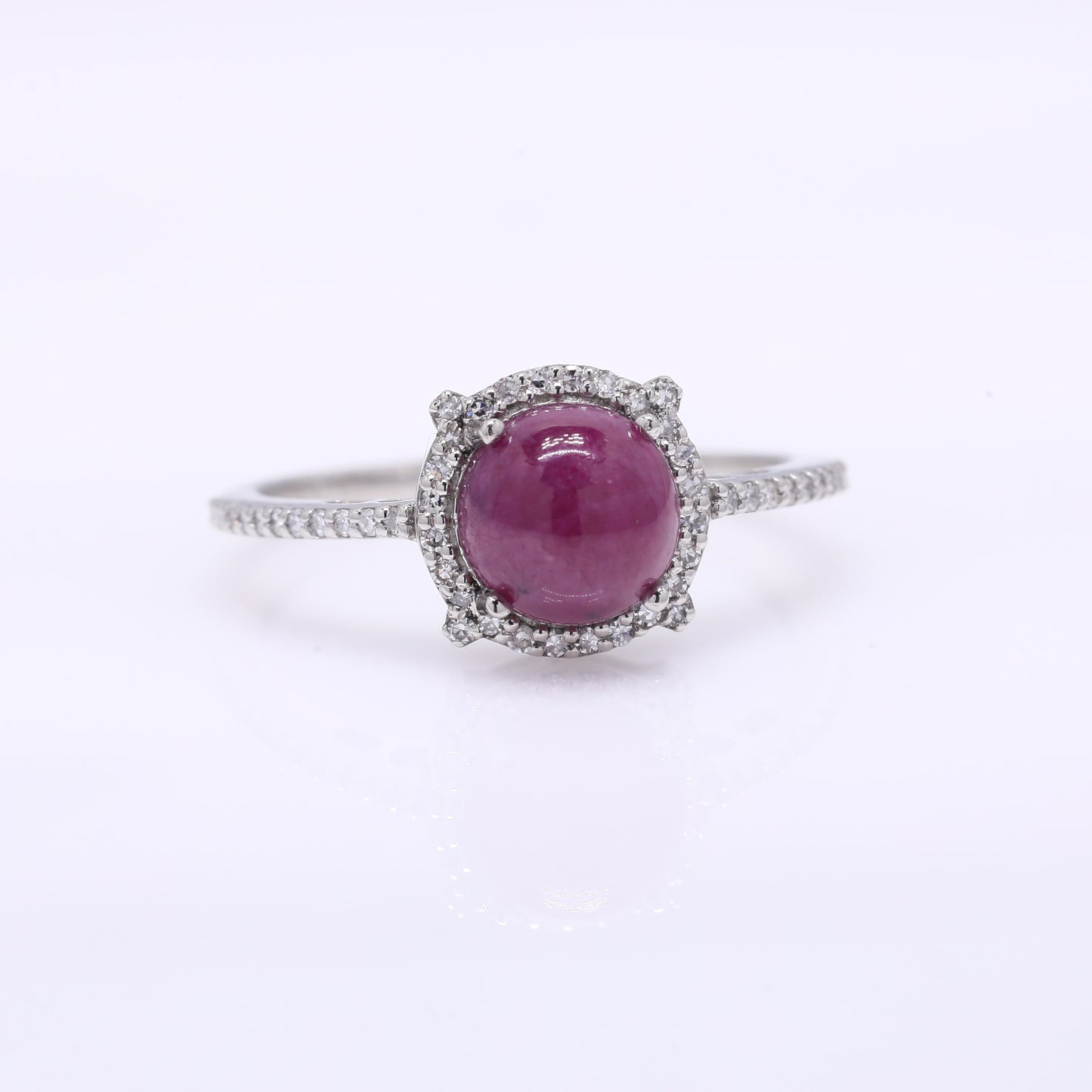 2.34 Ct Round Cabochon Cut Natural Ruby 950 Platinum Ring