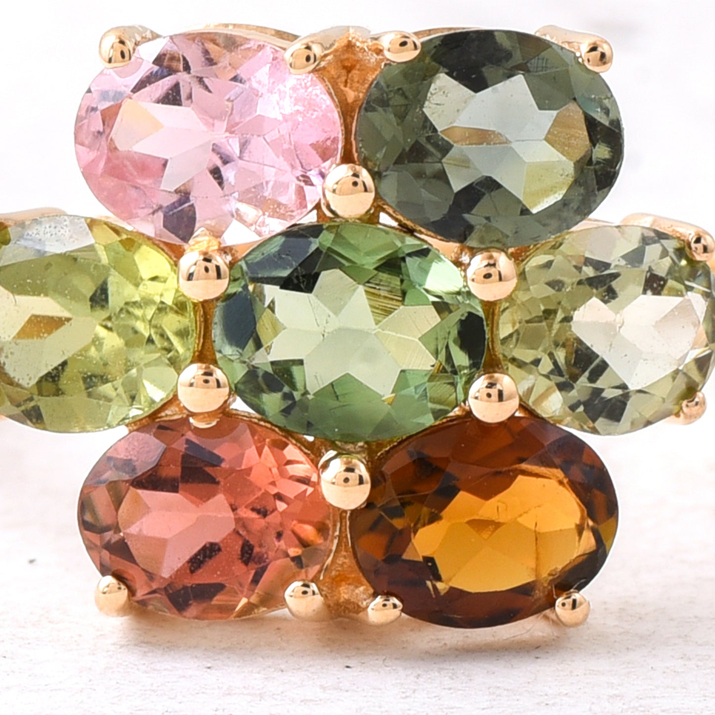 2.18 Ct Oval Mixed Cut Natural Multi-Coloured Tourmaline 14K Gold Ring