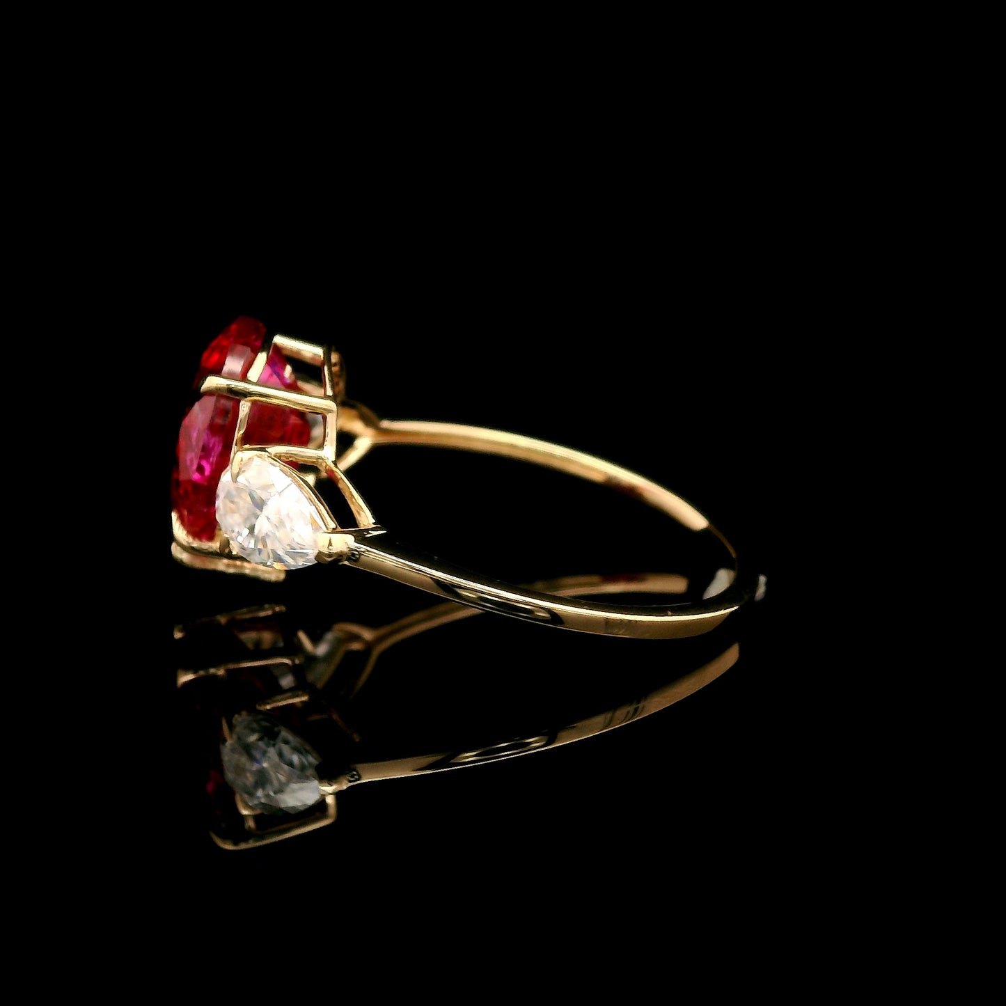 3.92 Ct Pear Mixed Cut Lab Grown Ruby 14K Gold Ring