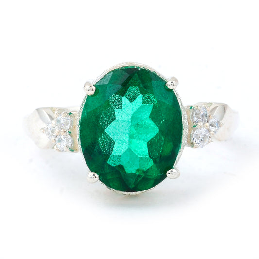 6.28 Ct Oval Green Topaz, Cubic Zirconia, 925 Sterling Silver Ring