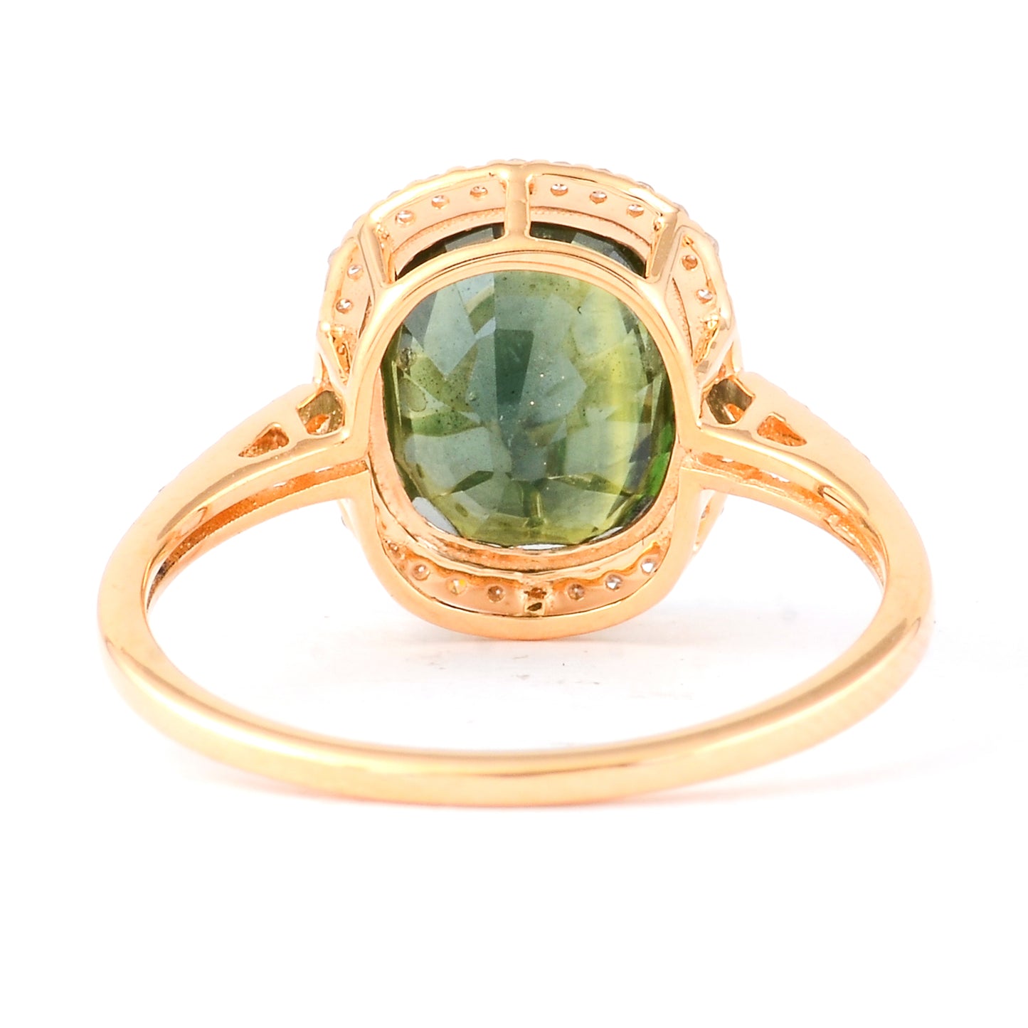 3.84 Ct Cushion Mixed Cut Natural Green Sapphire 14K Gold Ring